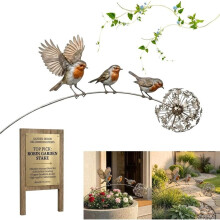 RobinGarden Stake Vogels en Paardenbloem Herinneringsontwerp Metaal Sculptuur Handgemaakt Buiten Tuin Kunst Staken