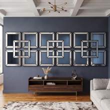 3 X Black Art Deco Style Wall Mirrored Art 40x40Cm