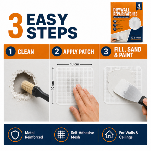 Plasterboard Wall Repair Patch 4 Pack 10x10cm 2