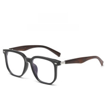 (Bright Black)Anti Blue Light Retro Wooden Pattern Square Glasses With Resin Lenses For Women Stylish