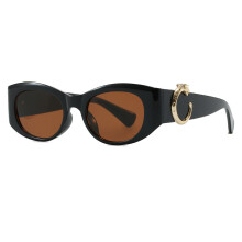 (Black Frame Tea)Occhiali da sole donna eleganti montatura grande con rivestimento antiuv e forma ellittica per uso quotidiano