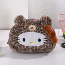 (Brown) Pencil Plush Hellokitty Case With Leopard Pattern And High School Capacity For
