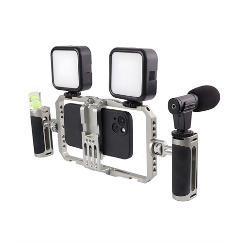 Mobile Phone Handheld Stabiliser, with an Extendable Microphone, Fill Light and Protective Frame 1