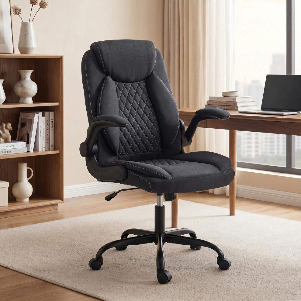 Homcom Linen-Look Computer Desk Chair With Thick Cushion, Grey