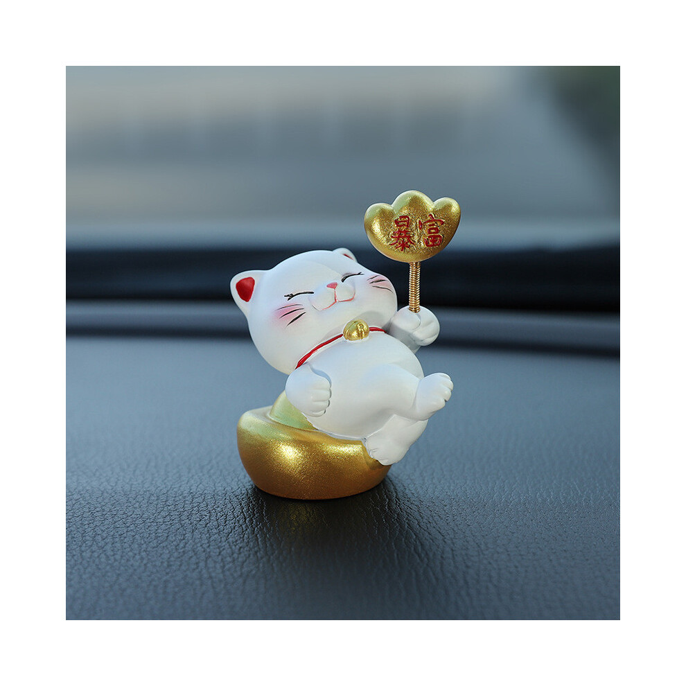 (Prosperity) Lucky Cat Resin Car Ornament With Swinging Fortune Design Creative Ingots 694579865704