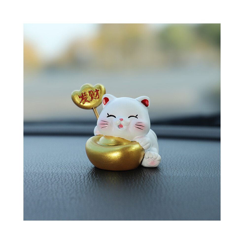 (Wealth) Lucky Cat Resin Car Ornament With Swinging Fortune Design Creative Ingots 691342639029