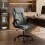 Homcom HOMCOM Linen-Look Computer Desk Chair with Thick Cushion, Grey 7