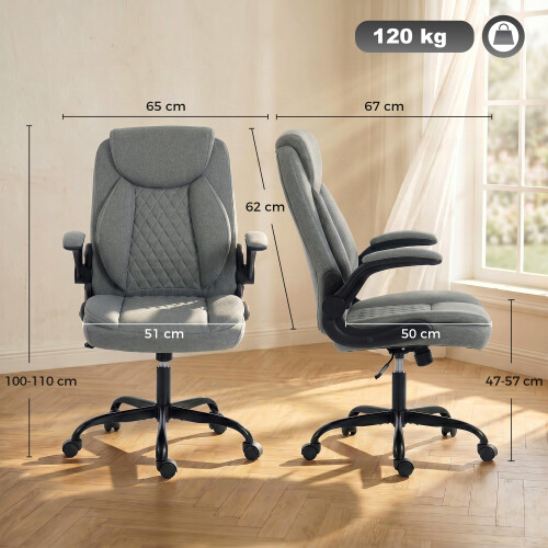 Homcom HOMCOM Linen-Look Computer Desk Chair with Thick Cushion, Grey 1