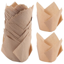 50 Pcs Tulip Cupcake Liners,Tulip Baking Paper Cupcake & Muffin Liners Unbleached Baking Cups Cupcake Cowhide Color