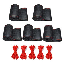 5X Universal Braid the Steering Wheel PU Leather Car Steering Wheel Cover to Cover the Entire Single Connector 38cm