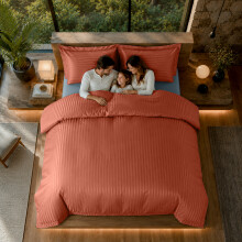 (Rust, King) Moonlight Bedding Duvet Cover Set On Sale | Stripe Duvet Set 3pc Ready Made Quilt Cover with Pillowcases