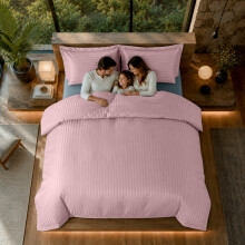 (Peach, King) Moonlight Bedding Duvet Cover Set On Sale | Stripe Duvet Set 3pc Ready Made Quilt Cover with Pillowcases