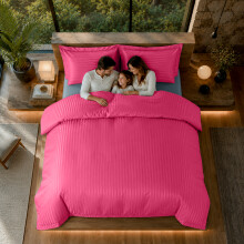 (Pink, S.King) Moonlight Bedding Duvet Cover Set On Sale | Stripe Duvet Set 3pc Ready Made Quilt Cover with Pillowcases