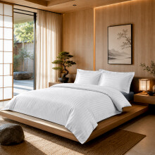 (White, Double) Moonlight Bedding Duvet Cover Set On Sale | Stripe Duvet Set 3pc Ready Made Quilt Cover with Pillowcases
