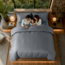(Grey, King) Moonlight Bedding Duvet Cover Set On Sale | Stripe Duvet Set 3pc Ready Made Quilt Cover with Pillowcases
