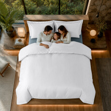 (White, S.King) Moonlight Bedding Duvet Cover Set On Sale | Stripe Duvet Set 3pc Ready Made Quilt Cover with Pillowcases