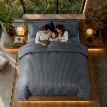 (Charcoal, Double) Moonlight Bedding Duvet Cover Set On Sale | Stripe Duvet Set 3pc Ready Made Quilt Cover with Pillowcases