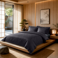 (Black, Single) Moonlight Bedding Duvet Cover Set On Sale | Stripe Duvet Set 3pc Ready Made Quilt Cover with Pillowcases