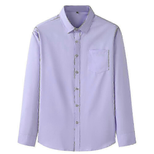 (S, Light Purple) Men's Premium Classic Long Sleeve Shirt for Ample Sizing