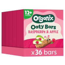 Organix Raspberry and Apple Organic Oaty Snack Bars Multipack, Toddler Snack 12+ Months, No Added Sugar, 6 x 23 g Bars Per Box (6 Boxes Total) - Pack