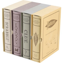 WS Game Company Scrabble, Monopoly, Clue, & Yahtzee Vintage Board Game Bookshelf Collection, Adults, Elegant Fabric-Wrapped Book Storage, for Ages 8+