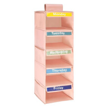 5-Shelf Weekly Clothes Organizer with 5 Side Pockets Hanging Closet Organizer with Labeled Days Hanging Storage Shelves D