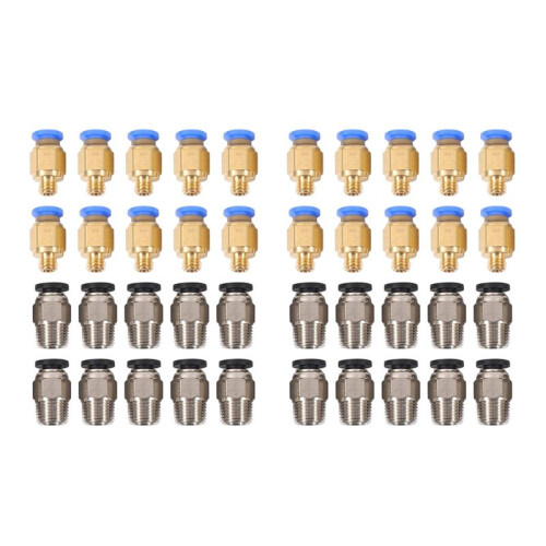 PC4-M10 Straight Pneumatic Fitting Push to Connect + PC4-M6 Quick in Fitting for 3D Printer Bowden Extruder (40Pcs)