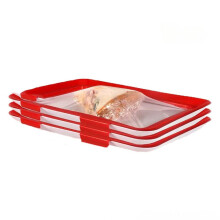 Lot de 4 Plateaux de Conservation Empilables avec Technologie de Conservation Sous Vide pour une Fraîcheur Prolongée - Rouge