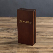Scrabble Deluxe Travel Edition by WS Game Company|Wooden Case with Hidden Storage,Raised Letter Tile Grid, and Magnetic Closure | Scrabble Board Game