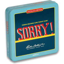WS Game Company Sorry! Nostalgia Edition Board Game in Collectible Tin Vintage Style Slide Pursuit Board Games for Ages 6+