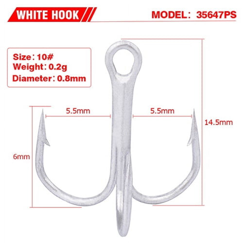 Sharp Anchor-Compatible Treble Fishing Hooks #1-14, 100 pcs