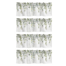 4X Sage Groente Curtain Volant voor Windows Aquarel Eucalyptus Leaf Rod Pocket Volant Raambehandelingen Plant Bladeren