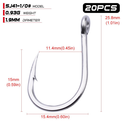 Stainless Steel Jigging Hook Saltwater 20pcs 1