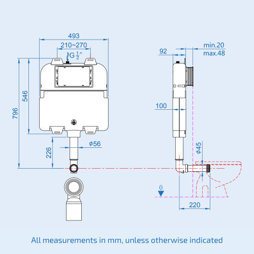 NES Home Dual Flush Concealed Cistern and Brushed Brass Square Flush Plate 2