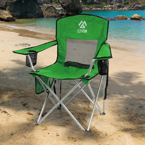 Camp chair with shade canopy folding recliner black 1