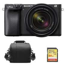 SONY A6400 Musta KIT SEL 18-135MM F3.5-5.6 OSS Musta+64GB SD-kortti+laukku