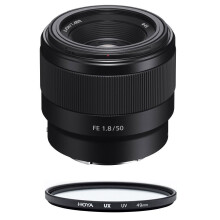 SONY SEL 50MM F1.8 F Musta + HOYA UX UV 49mm suodatin