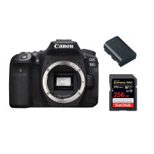 CANON EOS 90D-Gehäuse + SANDISK Extreme Pro 256 GB 170 MB/s + LP-E6N-Akku