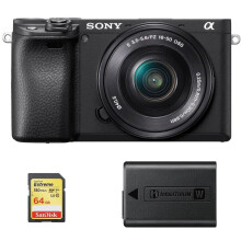 SONY A6400 Black KIT SEL 16-50MM F3.5-5.6 OSS + 64GB SD-kortti + NP-FW50