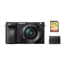 SONY A6500 musta + SEL 16-50MM F3.5-5.6 OSS + 64GB SD-kortti + NP-FW50