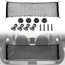 Filet de rangement universel à 4 crochets pour coffre de voiture, fourgonnette ou SUV, avec design élastique durable.