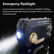 Radio di emergenza FM AM SW con ricarica solare, manovella, Bluetooth 5.2, slot per scheda TF e porta USB.