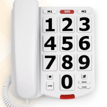 Vaste telefoon met grote knoppen, speciaal ontworpen voor senioren en mensen met gehoorproblemen.