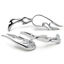 Motorcycle Chrome Flame Rear View Mirrors for Street and Sport Bikes, 8mm 10mm Left and Right