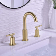 Badkamerkraan van messing met 2 handgrepen, 20 cm (8 inch), 3 gaten, brede sproeikop, ventiel en CUPC-waterslangen, inclu