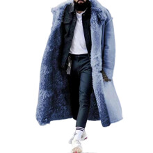 (5XL, Blue) Men's Thick Fur Winter Jacket Mid Length Plus Size Design Outwear Ideal Gift For Extreme Winters