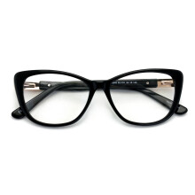 Ochelari de citit Cateye cu lentile mari din acetat premium pentru femei - Lentile transparente Cat Eye distractive - Accent metalic auriu