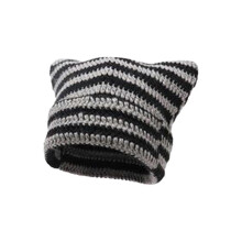 (Gray) Crochet Cat Beanie For Women - Vintage Grunge Accessories Slouchy Hat-yvan