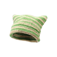 (Green) Crochet Cat Beanie For Women - Vintage Grunge Accessories Slouchy Hat-yvan
