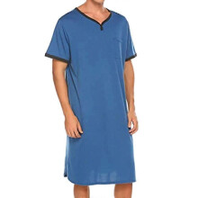 (XL, Royal Blue) Men Nightshirt Sleepwear Loungewear Plain Nightwear